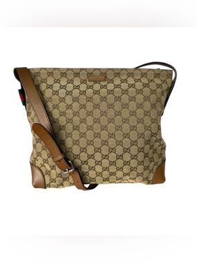 Gucci Tan GG Supreme Canvas Messenger Bag with Leather Trim